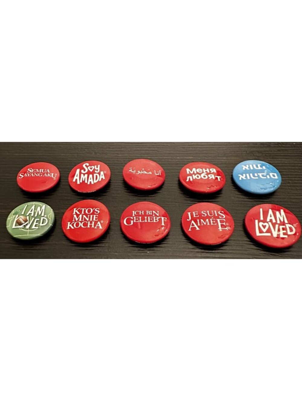 Lot Of 10 “I AM LOVED” Lapel Pins Helzberg Button 1" Different Languages EUC